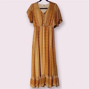 Wren & Ivory Mustard Golden Orange Yellow Printed Maxi Dress Size M Easter Sprin